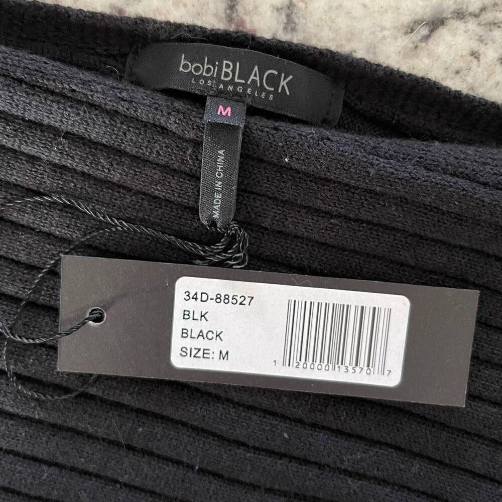 Bobi Black Womens Directional Rib Off Shoulder Pullover Sweater Black Medium NWT - Picture 3 of 4
